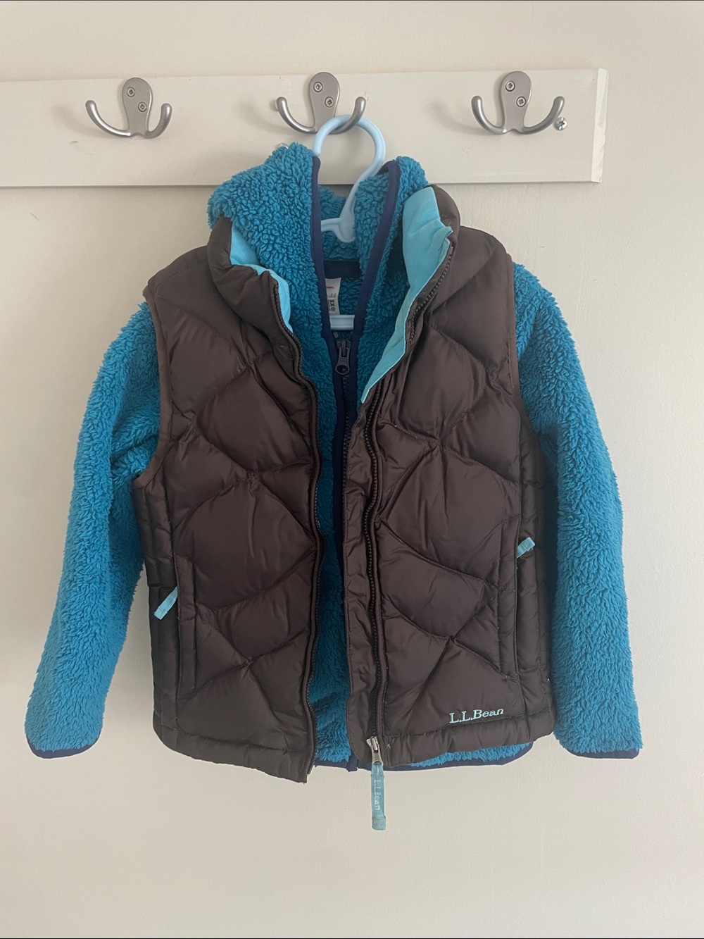 Hanna Andersson Teal Hooded Fleece with Down Quilted L. L. Bean Vest sz 5